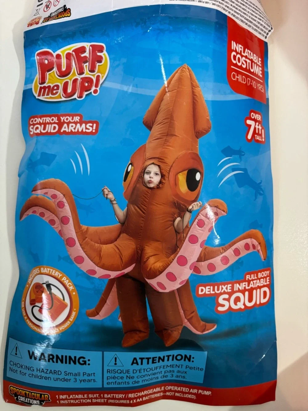 Spooktacular Creations Kids Inflatable Squid Costume Orange Full Body Small